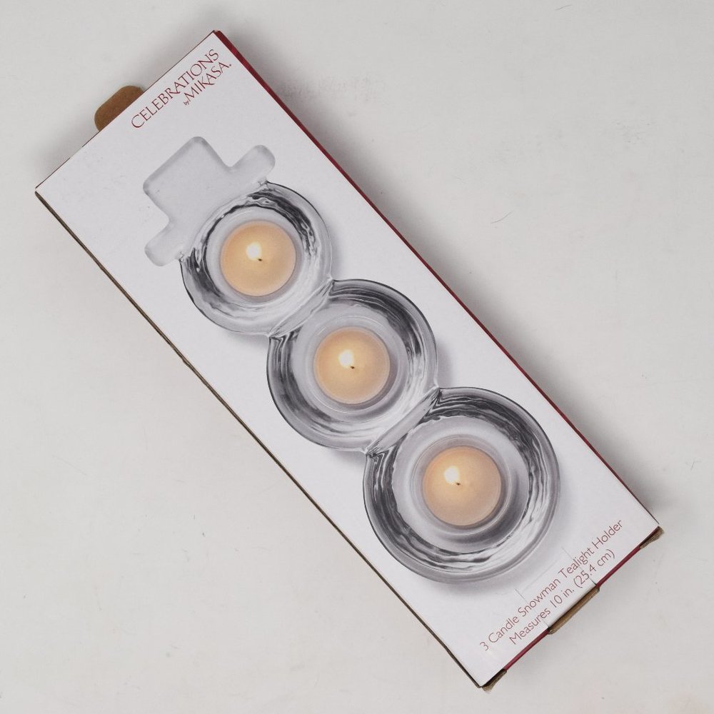Mikasa Celebrations Snowman Tealight Candle Holder with 3 Candles New